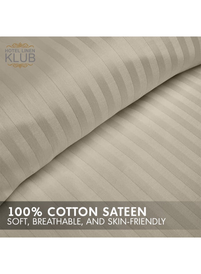 Hotel Linen Klub 1-Piece Duvet Cover – Striped Cotton Sateen – Luxury Hotel Collection – Single (165x225 cm) – 250 Thread Count, Soft & Breathable Fabric Cotton Stone  - Image 2
