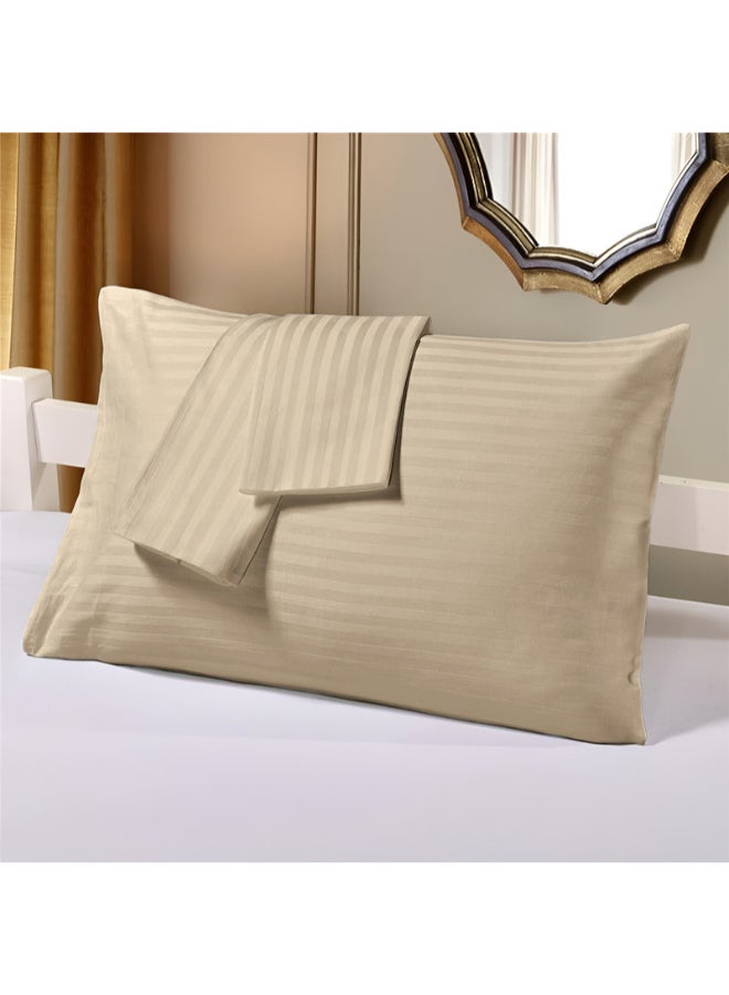 Hotel Linen Klub - 2-Piece Pillowcase Set – 100% Cotton Luxury Hotel Quality, 250 TC Sateen with 1cm Stripe Texture Pattern, Size: 50x75 cm Cotton Stone 50x75cm - Image 1