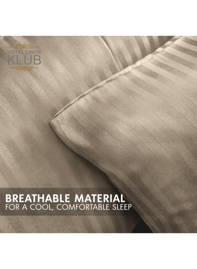 Hotel Linen Klub - 2-Piece Pillowcase Set – 100% Cotton Luxury Hotel Quality, 250 TC Sateen with 1cm Stripe Texture Pattern, Size: 50x75 cm Cotton Stone 50x75cm - Image 1