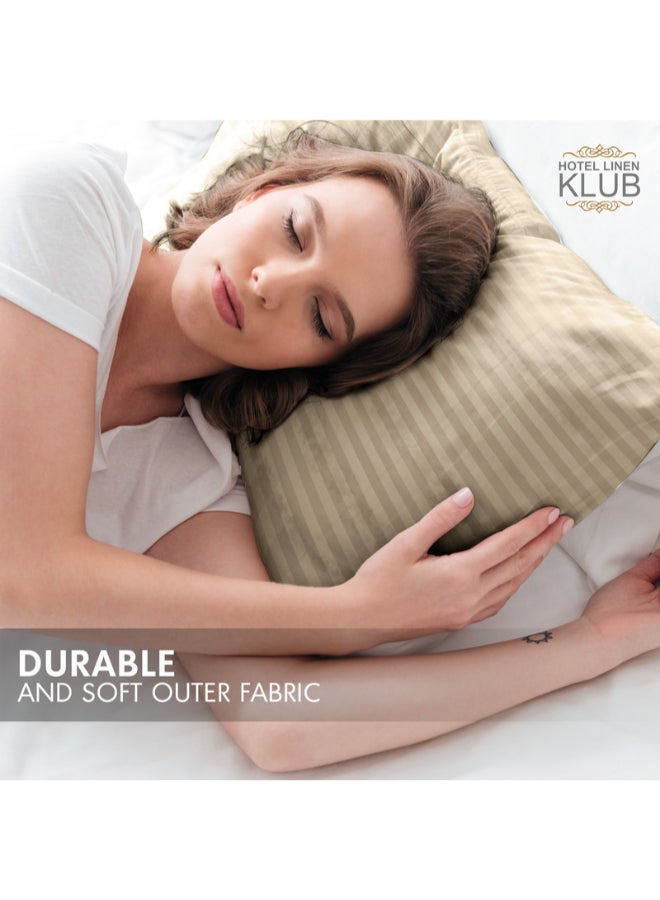 Hotel Linen Klub - 2-Piece Pillowcase Set – 100% Cotton Luxury Hotel Quality, 250 TC Sateen with 1cm Stripe Texture Pattern, Size: 50x75 cm Cotton Stone 50x75cm - Image 1
