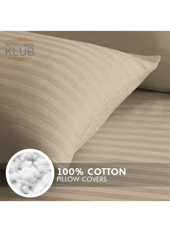 Hotel Linen Klub - 2-Piece Pillowcase Set – 100% Cotton Luxury Hotel Quality, 250 TC Sateen with 1cm Stripe Texture Pattern, Size: 50x75 cm Cotton Stone 50x75cm - Image 1
