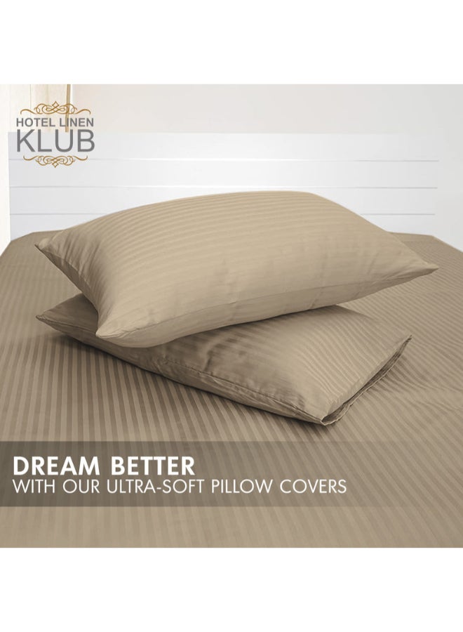 Hotel Linen Klub - 2-Piece Pillowcase Set – 100% Cotton Luxury Hotel Quality, 250 TC Sateen with 1cm Stripe Texture Pattern, Size: 50x75 cm Cotton Stone 50x75cm - Image 1