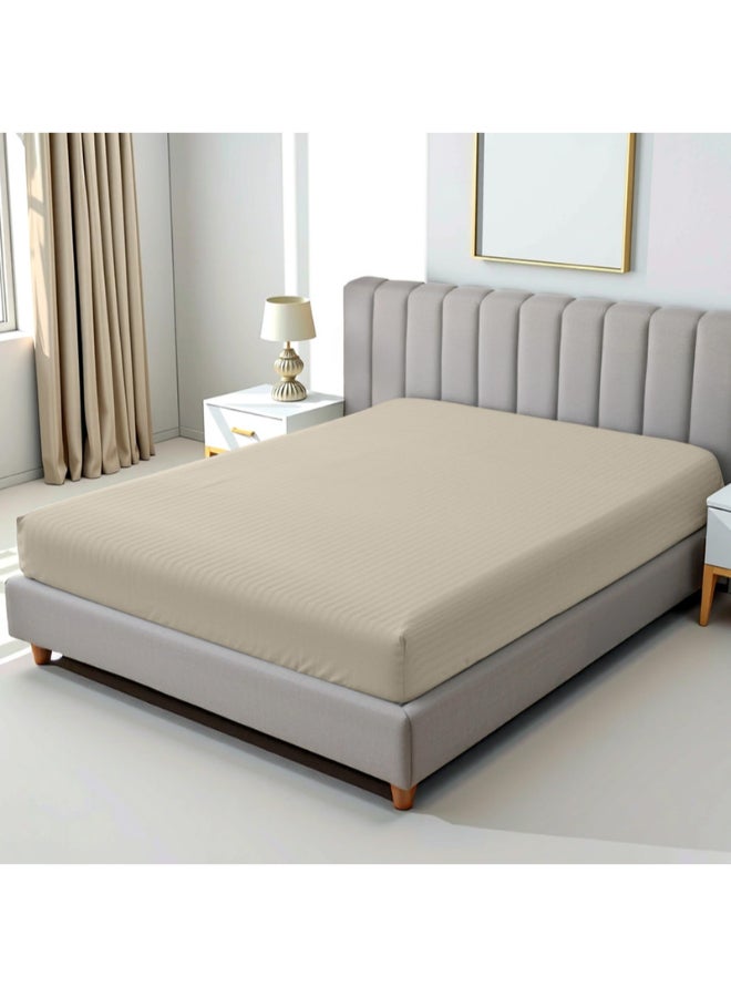 Hotel Linen Klub 1-Piece Stripe Fitted Sheet-  Luxury Hotel Collection, 100% Premium Cotton with Smooth Sateen Texture, Deep Pocket with Durable Elastic Edges – Size: King Cotton Stone 200x200cm