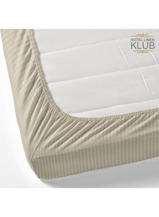 Hotel Linen Klub - 1-Piece Stripe Fitted Sheet-  Luxury Hotel Collection, 100% Premium Cotton with Smooth Sateen Texture, Deep Pocket with Durable Elastic Edges – Size: Queen Cotton Stone - Image 1