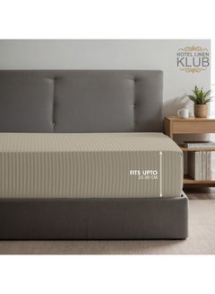 Hotel Linen Klub 1-Piece Stripe Fitted Sheet-  Luxury Hotel Collection, 100% Premium Cotton with Smooth Sateen Texture, Deep Pocket with Durable Elastic Edges – Size: Queen Cotton Stone  - Image 3