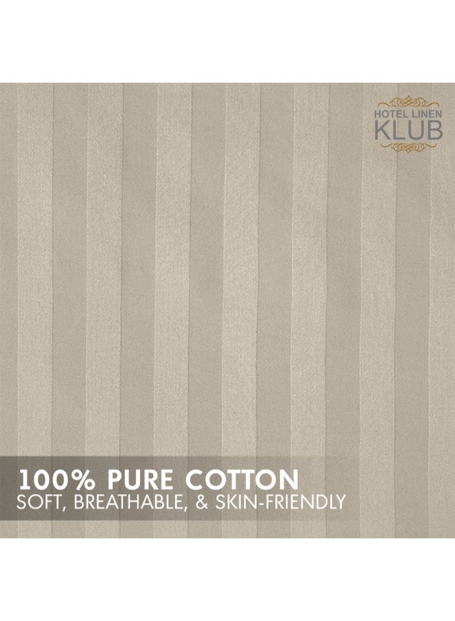 Hotel Linen Klub - 1-Piece Stripe Fitted Sheet-  Luxury Hotel Collection, 100% Premium Cotton with Smooth Sateen Texture, Deep Pocket with Durable Elastic Edges – Size: Queen Cotton Stone - Image 1