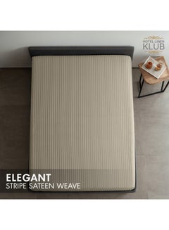 Hotel Linen Klub 1-Piece Stripe Fitted Sheet-  Luxury Hotel Collection, 100% Premium Cotton with Smooth Sateen Texture, Deep Pocket with Durable Elastic Edges – Size: Single Cotton Stone 100x200cm  - Image 2
