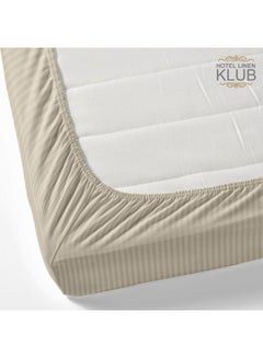 Hotel Linen Klub 1-Piece Stripe Fitted Sheet-  Luxury Hotel Collection, 100% Premium Cotton with Smooth Sateen Texture, Deep Pocket with Durable Elastic Edges – Size: Single Cotton Stone 100x200cm  - Image 4