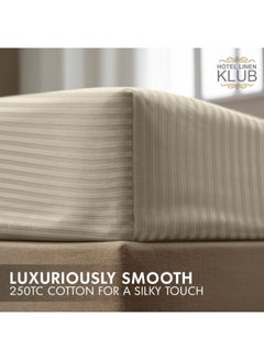 Hotel Linen Klub 1-Piece Stripe Fitted Sheet-  Luxury Hotel Collection, 100% Premium Cotton with Smooth Sateen Texture, Deep Pocket with Durable Elastic Edges – Size: Single Cotton Stone 100x200cm  - Image 5
