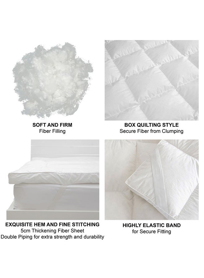Hotel Linen Klub - Hotel Linen Klub King Mattress Topper - 500GSM Extra Thick and Soft Fibersheet, Supersoft Brushed Fabric with 4-Side Elastic Bands for Secure Fit Microfiber White 180x200cm - Image 1