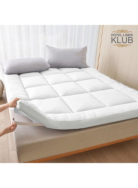 Hotel Linen Klub Twin Mattress Topper - 500GSM Extra Thick and Soft Fibersheet, Supersoft Brushed Fabric with 4-Side Elastic Bands for Secure Fit Microfiber White 120x200cm