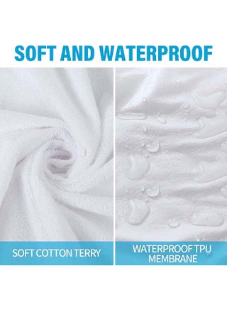 100% Waterproof Mattress Protector - Cotton Terry White, Ultra Soft Fitted Bed Protector, 180x200cm Cotton White - view 2