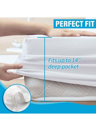 100% Waterproof Mattress Protector - Cotton Terry White, Ultra Soft Fitted Bed Protector, 180x200cm Cotton White - view 4