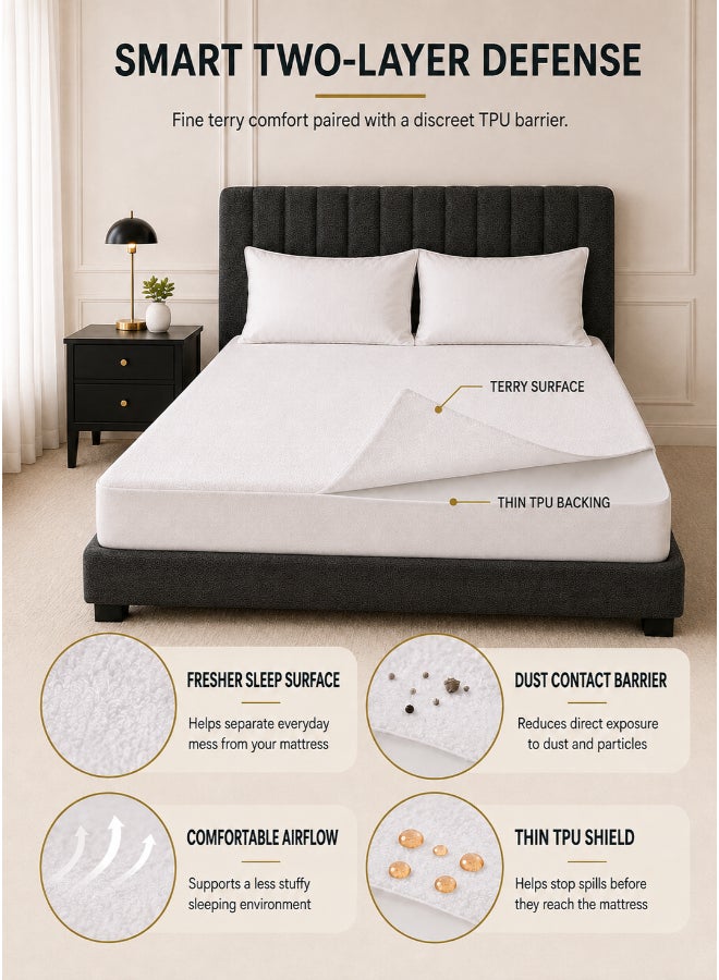 Hotel Linen Klub 100% Waterproof Mattress Protector - Cotton Terry White, Ultra Soft Fitted Bed Protector, 200x200cm Cotton White - Image 5