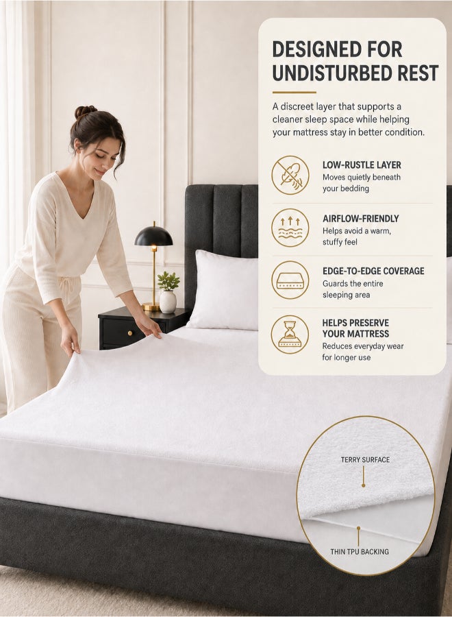 Hotel Linen Klub 100% Waterproof Mattress Protector - Cotton Terry White, Ultra Soft Fitted Bed Protector, 200x200cm Cotton White - Image 3