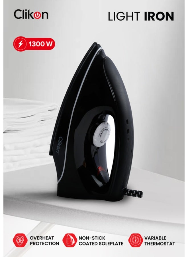 Clikon Corded Non-Stick Electric Light Iron With Adjustable Temperature 1300 W CK2133 Black - Image 1