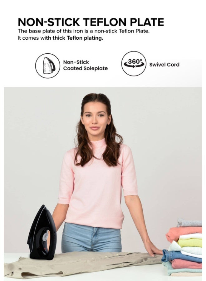 Clikon Corded Non-Stick Electric Light Iron With Adjustable Temperature 1300 W CK2133 Black - Image 2