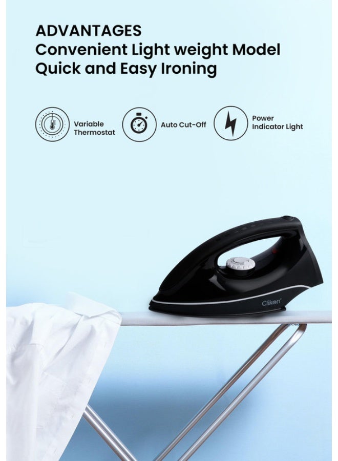 Clikon Corded Non-Stick Electric Light Iron With Adjustable Temperature 1300 W CK2133 Black - Image 4