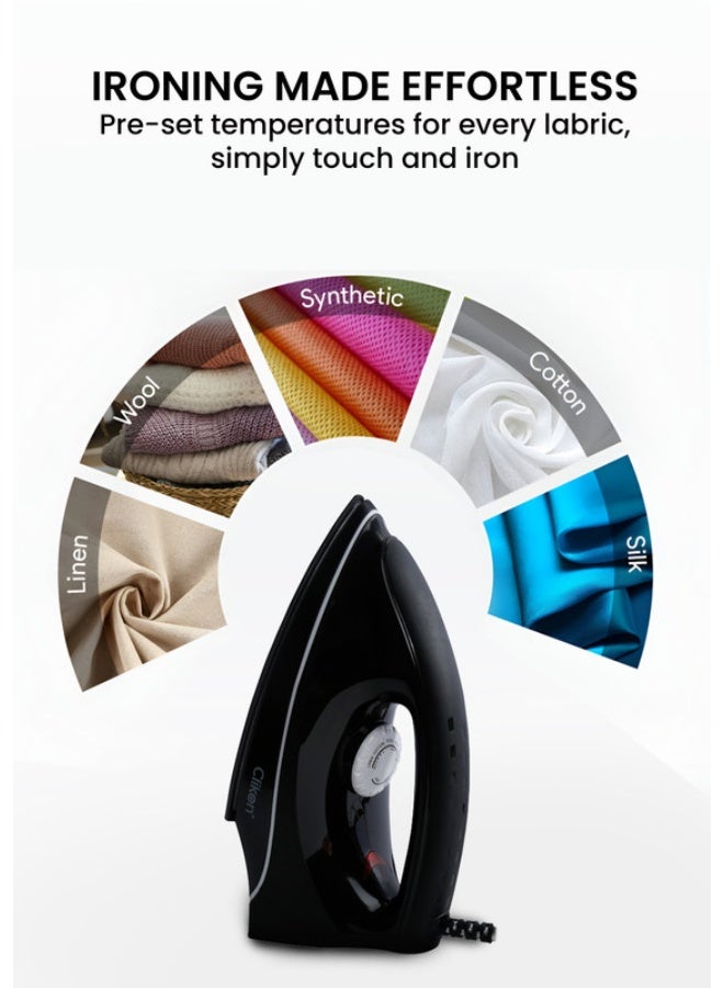 Clikon Corded Non-Stick Electric Light Iron With Adjustable Temperature 1300 W CK2133 Black - Image 5
