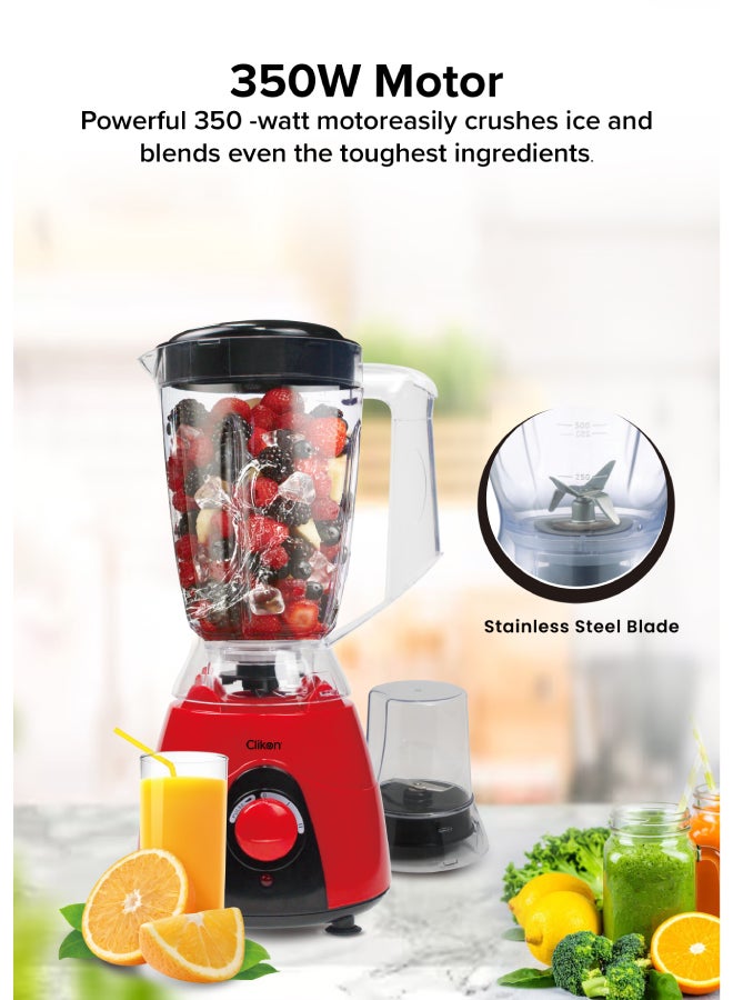 كليكون خلاط كهربائي 2 في 1 1.5 L 350 W CK2152 أحمر/شفاف/أسود - Image 3