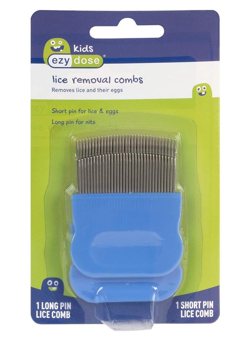 Ezy Dose Lice Removal Combs Complete Removal Of Lice, Nits And Eggs Pack Of Two - Short Pin For Lice And Eggs & Long Pin For Nits Blue Pack Of 2  - Image 1