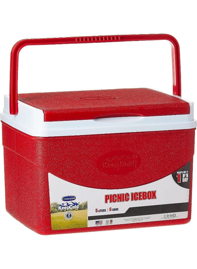 Cosmoplast - Keep Cold Plastic Picnic Cooler Icebox Lunchbox Red 5.0Liters - Image 1