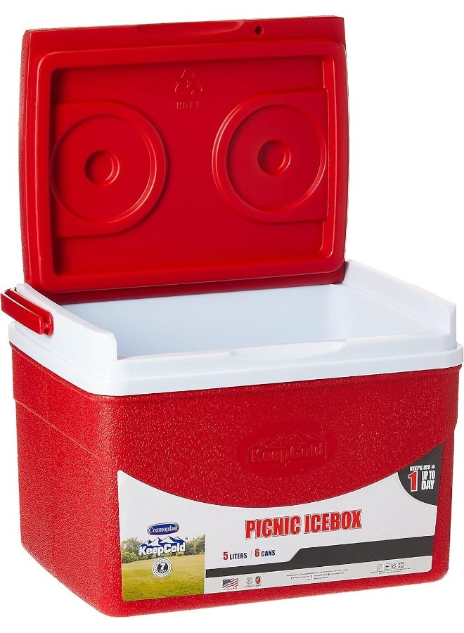 Cosmoplast - Keep Cold Plastic Picnic Cooler Icebox Lunchbox Red 5.0Liters - Image 1