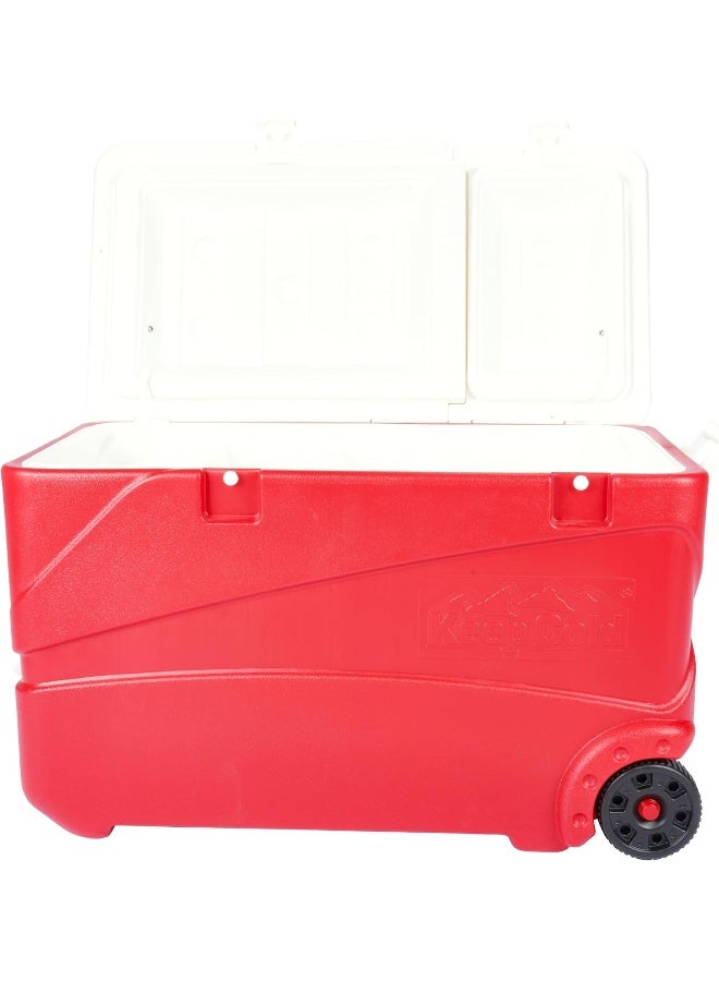 Cosmoplast Keep Cold Plastic Cooler Icebox Deluxe 102 Liters With Wheels Red 102.0Liters  - Image 3