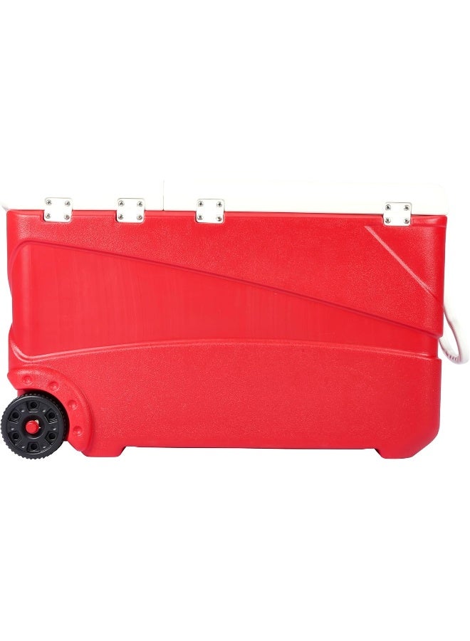 Cosmoplast Keep Cold Plastic Cooler Icebox Deluxe 102 Liters With Wheels Red 102.0Liters  - Image 4