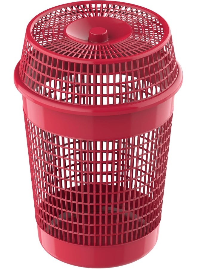 Cosmoplast Plastic Round Laundry Bin With Lid 65L Dark Red 65.0Liters  - Image 1