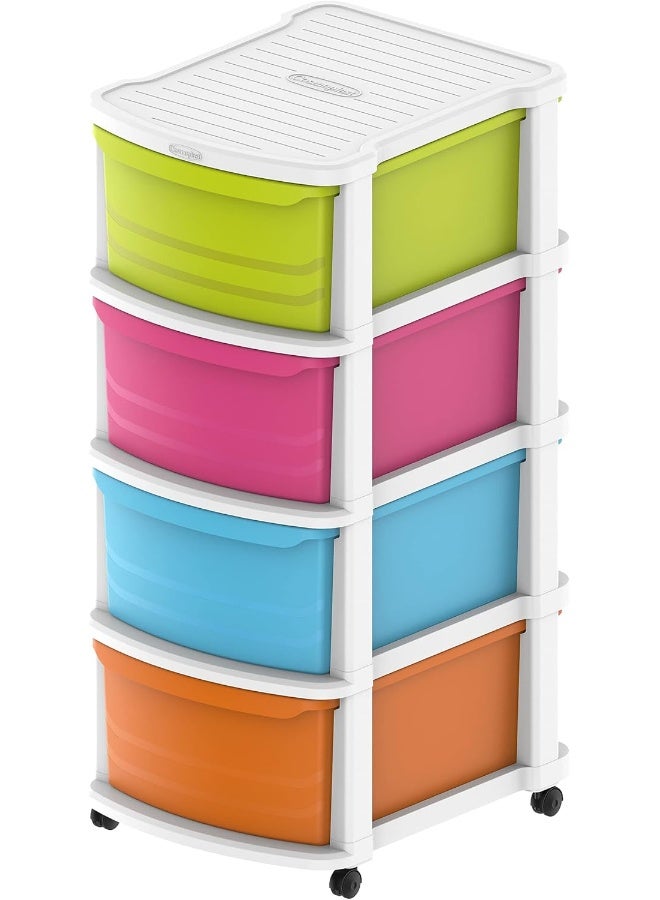 Cosmoplast - Plastic Multipurpose 4 Drawer Storage Cabinet - White Mix White Mix 52x42x70cm - Image 1