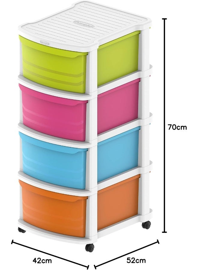 Cosmoplast - Plastic Multipurpose 4 Drawer Storage Cabinet - White Mix White Mix 52x42x70cm - Image 1