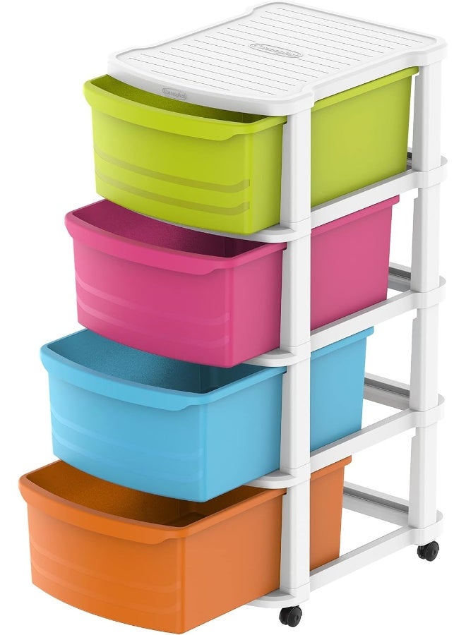 Cosmoplast - Plastic Multipurpose 4 Drawer Storage Cabinet - White Mix White Mix 52x42x70cm - Image 1