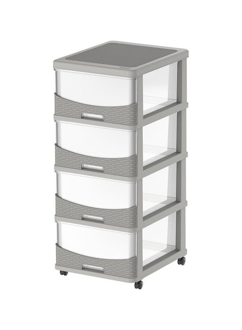 Cedarattan 4 Tier Storage 92x50x40cm Cabinet with Wheels & Drawers(Grey) Curver Grey 92x50x40cm