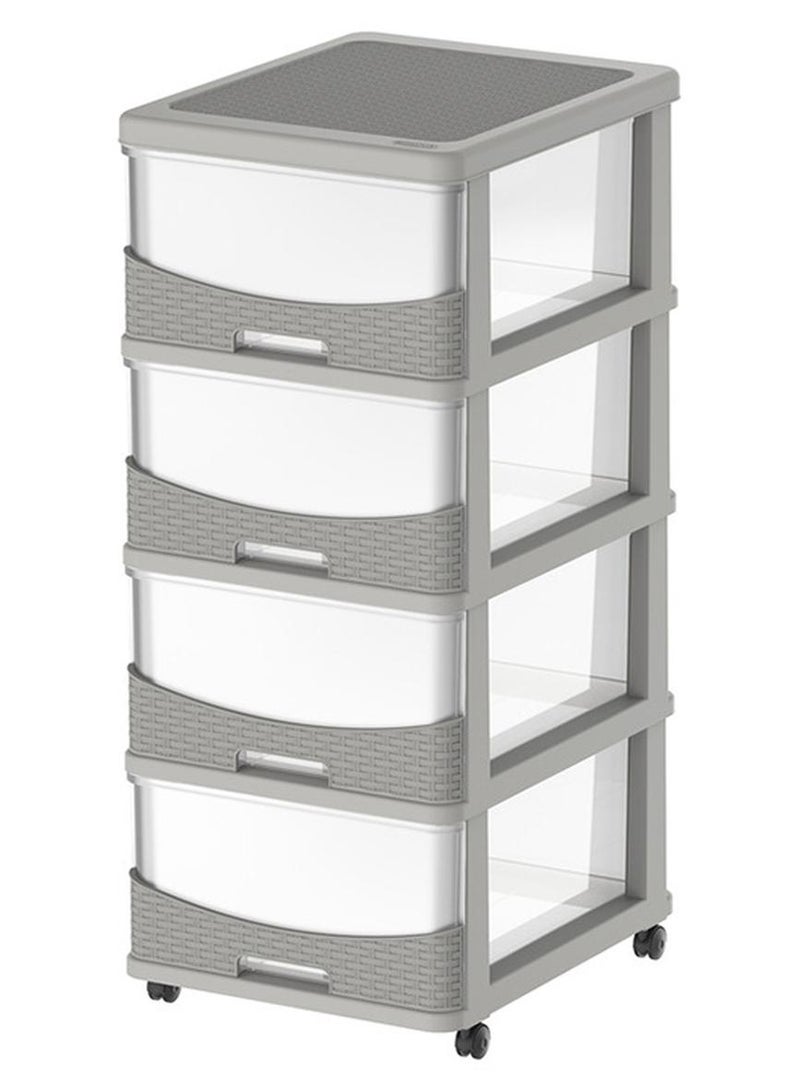 Cosmoplast Cedarattan 4 Tier Storage 92x50x40cm Cabinet with Wheels & Drawers(Grey) Curver Grey 92x50x40cm - Image 1