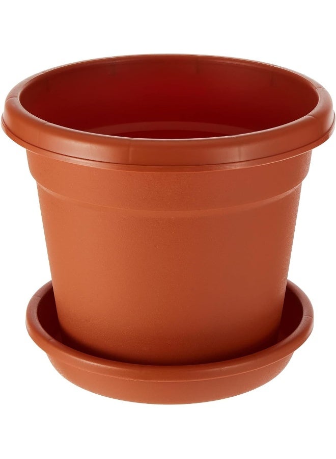 Cosmoplast 8" Plastic Round Flowerpot with Tray (Terracotta) Terracotta - Image 1