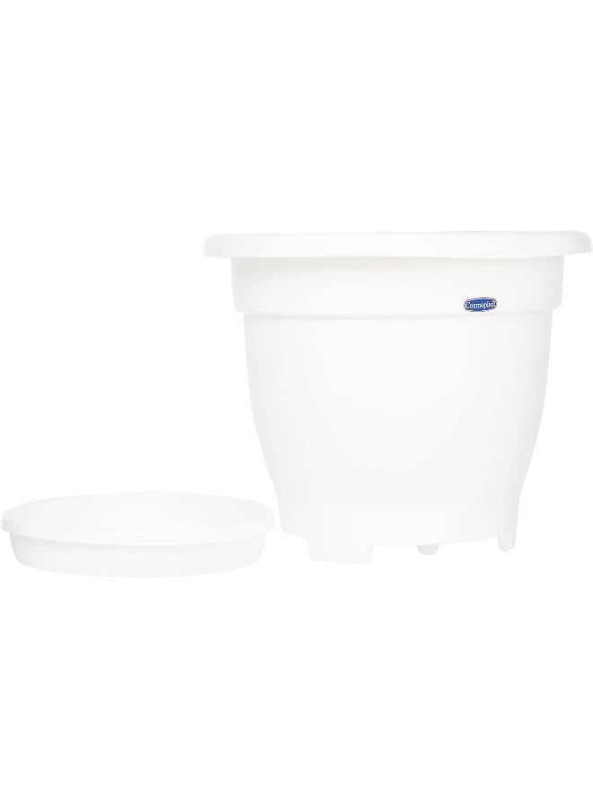 Cosmoplast Round Flowerpot with Tray  Plastic  IFFP20049WH 60 Liter White 20inch  - Image 2