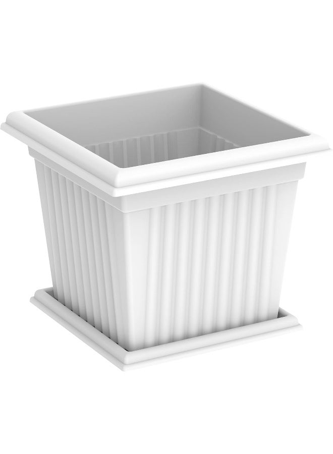Cosmoplast - Plastic Square Planter 30 Liters With Tray, White White - Image 1