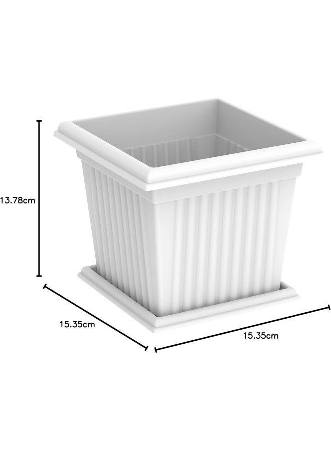 Cosmoplast - Plastic Square Planter 30 Liters With Tray, White White - Image 1