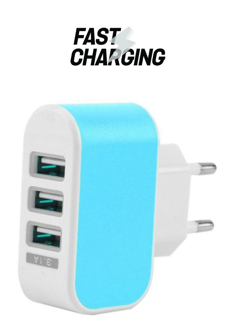 OUTAD 3-Port USB Wall Charger Blue - Image 1