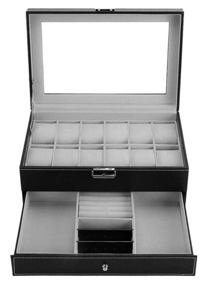 ليشب صندوق لحفظ الساعات بطبقتين يحتوي على 12 حيِّزاً شبكياً طراز ZG1046401 unisex - Image 1