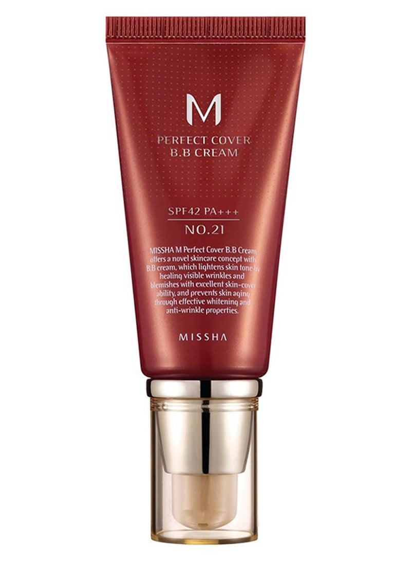 Missha M Perfect Cover BB Cream With SPF42 PA+++ No. 21 Light Beige - Image 1
