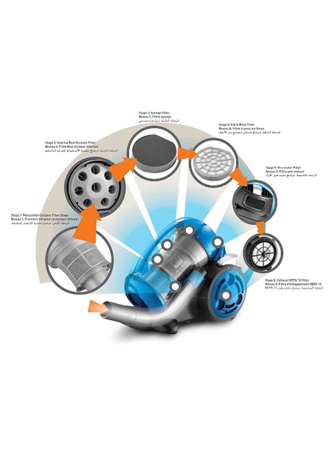 BLACK+DECKER Multi-Cyclonic Bagless Vacuum Cleaner, 6-Stage Filtration, Variable Speed, 143 Air Watts, 5m Cable, Includes Brushes, Powerful & Efficient, 1.8 L 1480 W VM1480-B5 Black - Image 3