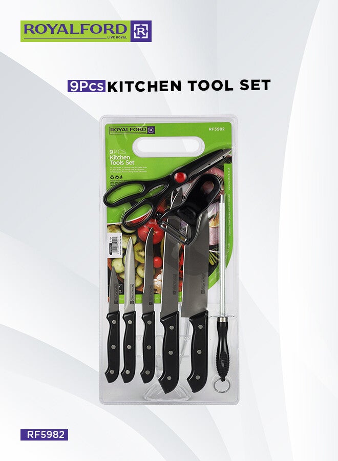 Royalford 9Pcs Kitchen Tools Set Multi Color Stainless Steel Blades With Pp Handle - Image 1