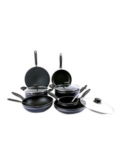12-Piece Aluminium Cookware Set Black Casserole With Lid 26, Casserole With Lid 24, Wokpan 26, Tawa 30, Frypan 24, Frypan 26, Sauce Pan 16cm