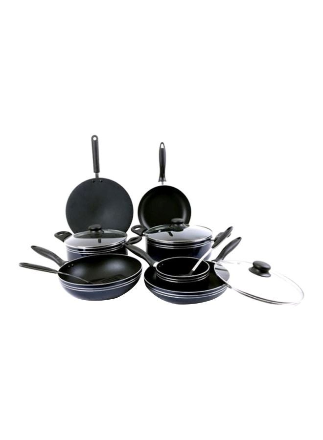 Royalford - 12-Piece Aluminium Cookware Set Black Casserole With Lid 26, Casserole With Lid 24, Wokpan 26, Tawa 30, Frypan 24, Frypan 26, Sauce Pan 16cm - Image 1