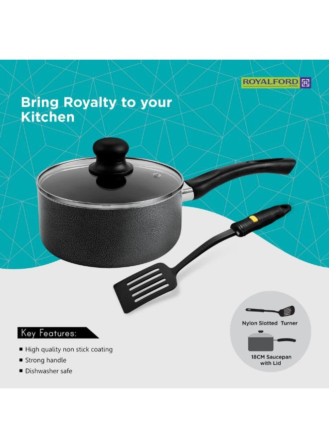 Royalford - 8 Pieces Non-Stick Cookware Set Cd Bottom 2.5Mm Thichness Heat Resistant Exterior Strong Aluminium Body Easy Grip Bakelite Handle Durable Interior Pfoa Free Black 54.5X20X33cm - Image 1