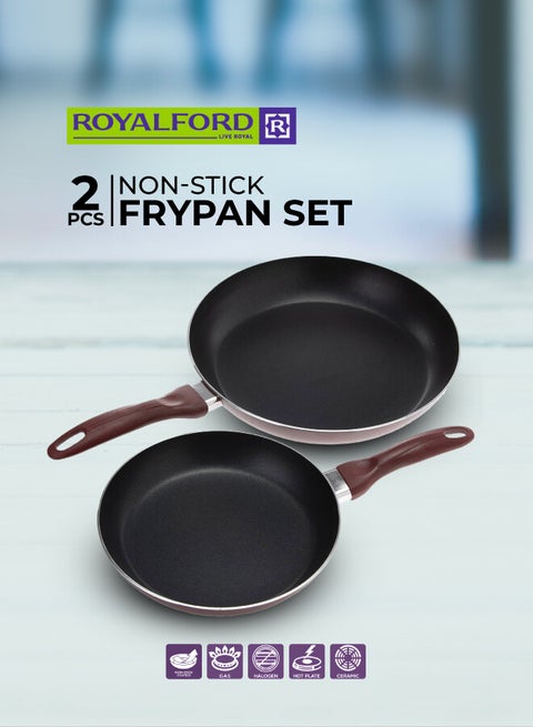 2Pcs Non-Stick Fry Pan Set 2.5Mm Thickness Press Aluminium Material Cd Bottom Strong Bakelite Handle 3 Layer Durable Non-Stick Coating Multicolour 28 & 22 Cmcm