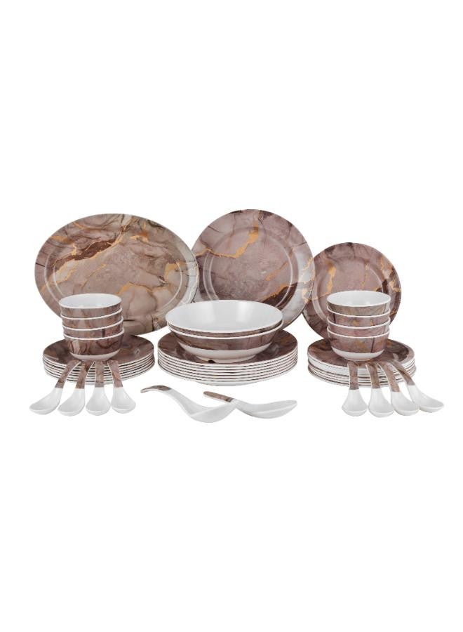 Royalford - 45-Piece Melamlne Dinner Set With 1X36Cm Oval Plate, 8X25Cm Deep Plates, 8X20Cm Soup Plates, 8X20Cm Dinner Plates, 2X20Cm Round Bowls, 8X13Cm Round Bowls, 8Xsoup Spoons, 1Xrice Spoon, 1Xladle, Serves 8 For Famlly Gatherings, Brown Floral White 44.5x28x28cm - Image 1