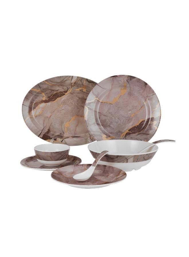 Royalford - 45-Piece Melamlne Dinner Set With 1X36Cm Oval Plate, 8X25Cm Deep Plates, 8X20Cm Soup Plates, 8X20Cm Dinner Plates, 2X20Cm Round Bowls, 8X13Cm Round Bowls, 8Xsoup Spoons, 1Xrice Spoon, 1Xladle, Serves 8 For Famlly Gatherings, Brown Floral White 44.5x28x28cm - Image 1